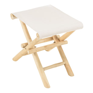 WILL - Tabouret pliant en branches de teck pieds croisés assise tissu