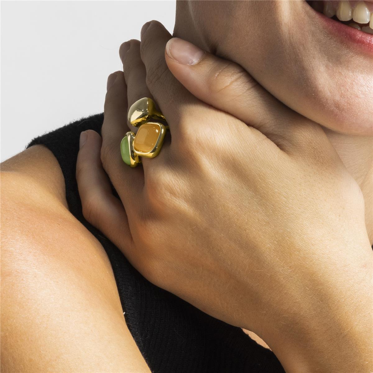 Anillo con Ojo de Gato Multicolor acabado oro 18k