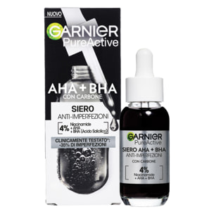 Siero Viso Anti-Imperfezioni Purificante PureActive AHA + BHA con Carbone Niacinamide e Acido Salicilico - Flacone da 30ml