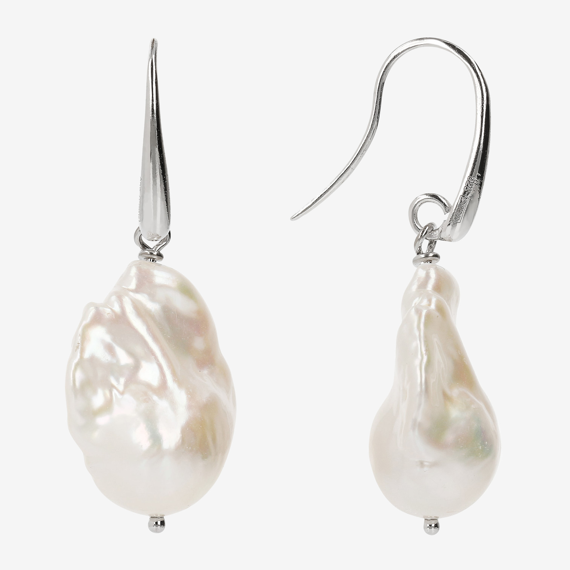 PERLAVIVA - Orecchini Pendenti in Argento 925 placcato Oro Bianco 18Kt con Perle Scaramazze d'Acqua Dolce Bianche Ø 17/18 mm