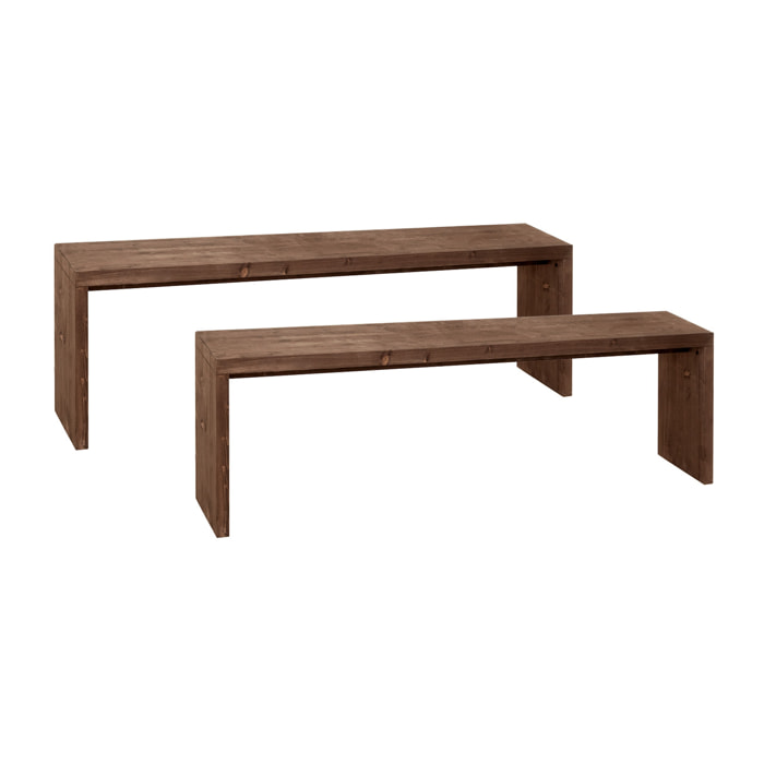 Pack 2 bancos de madera maciza en tono nogal de varias medidas