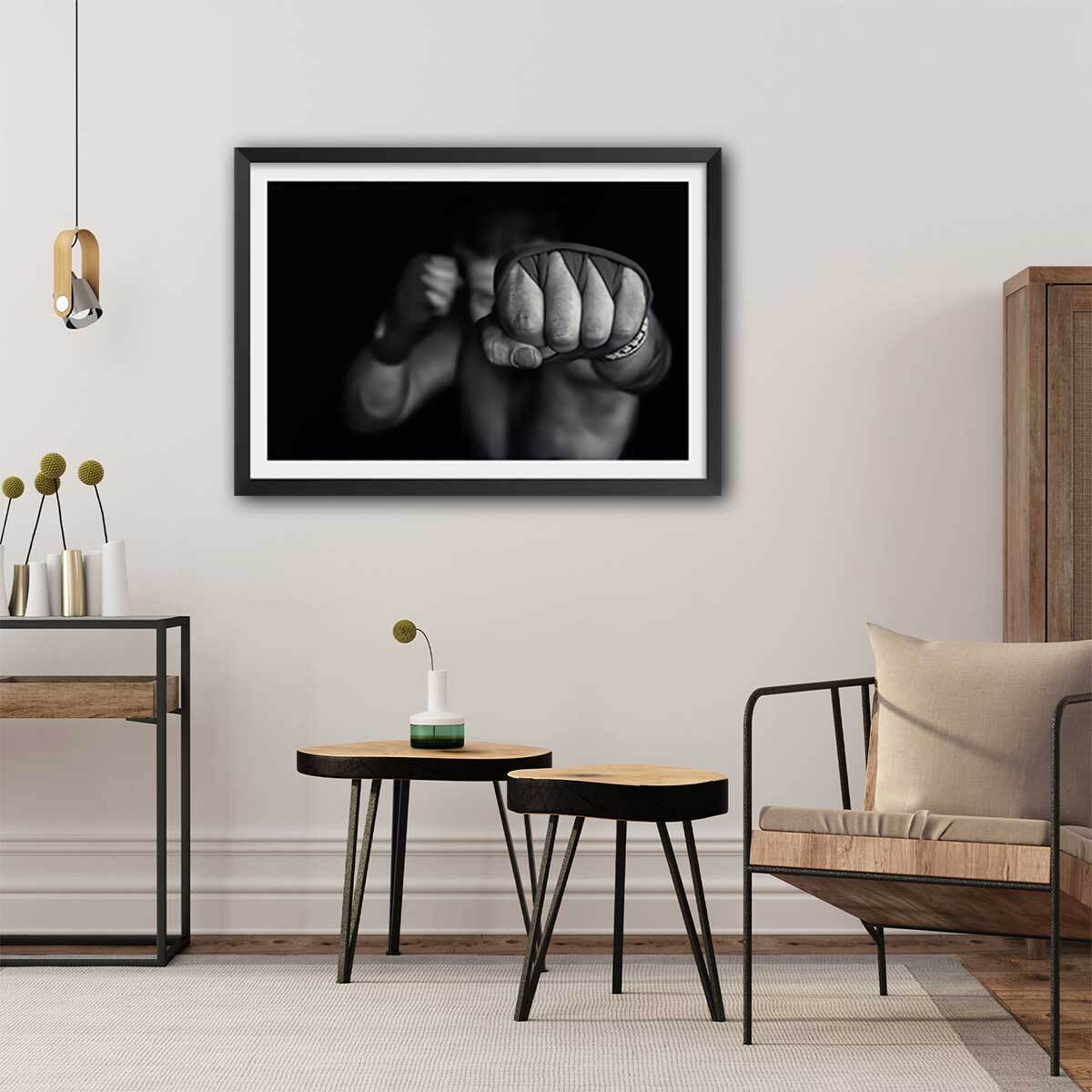 Affiche boxe left wing Affiche sous cadre noir
