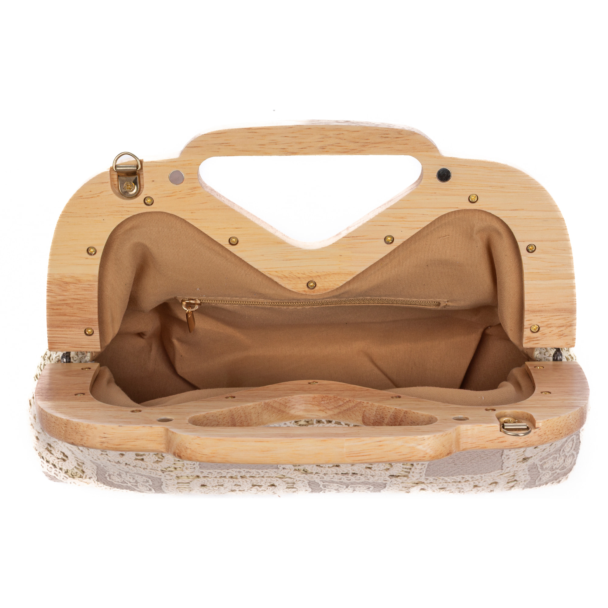 Bisenzio Bolso de mano Mujer. Fabricado en madera natural, algodón y paja trenzada.
