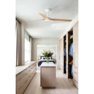 PUNT M Ventilateur de plafond blanc/bois clair TUYA