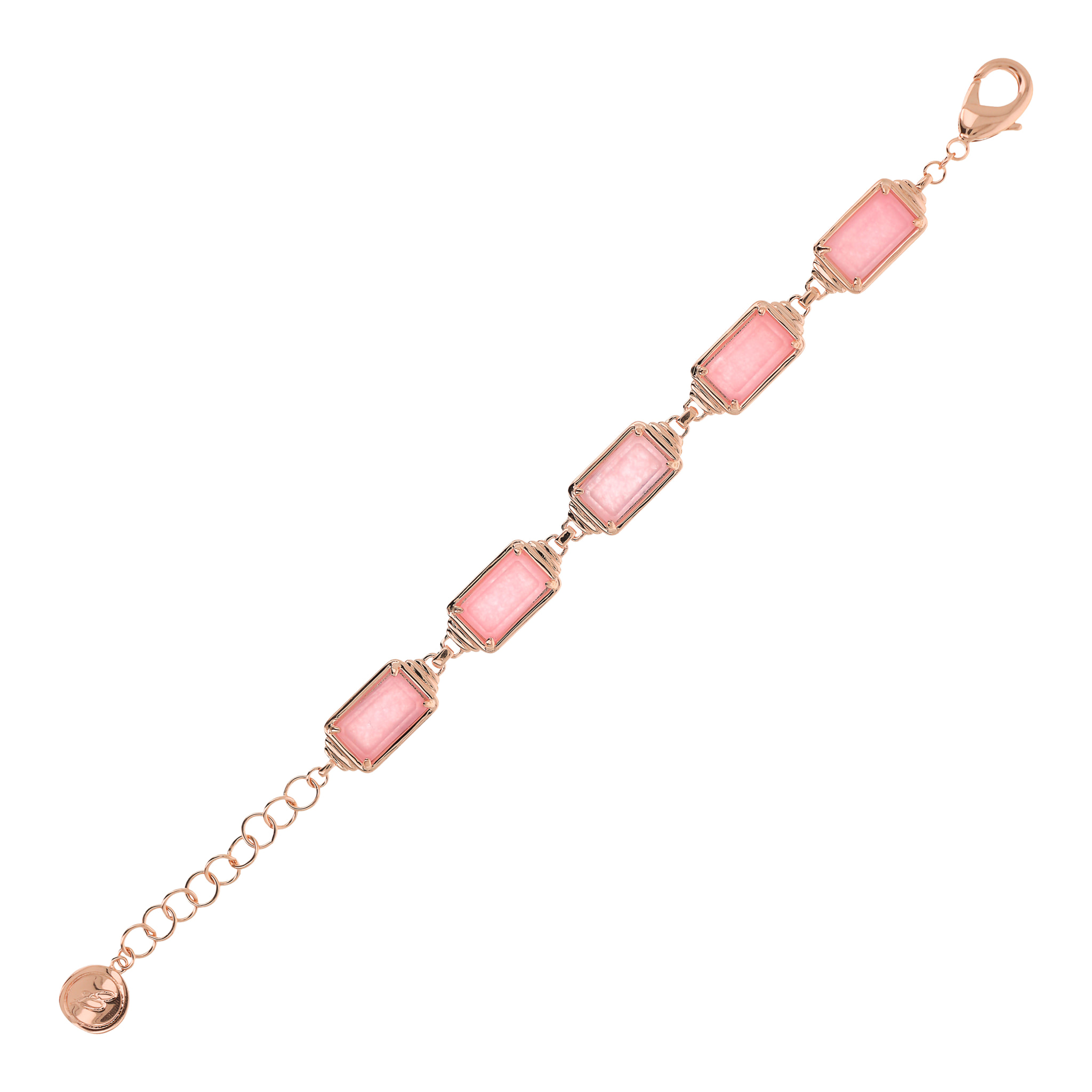 Bracciale con Pietre Naturali Rettangolari di Quarzo Rosa Scuro