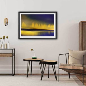 Poster la nuit jaune Affiche + cadre en bois - Noir