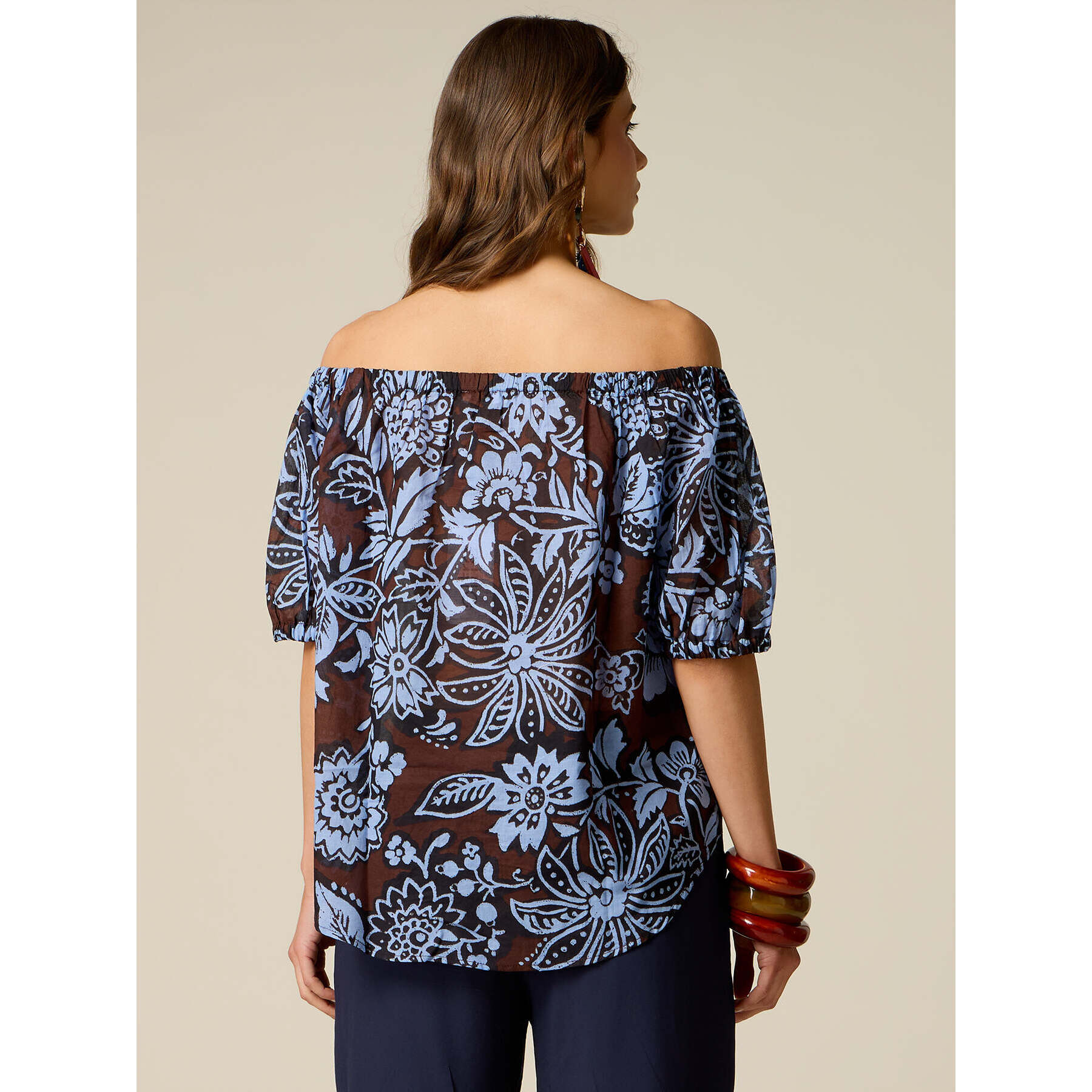 Oltre - Blusa off-shoulder in cotone - Marrone