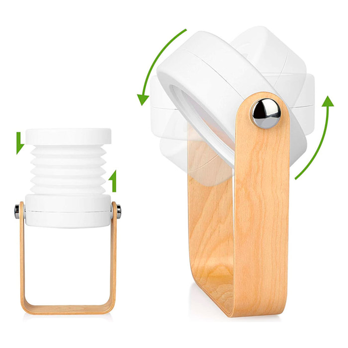 Lámpara LED con diseño plegable, control táctil con 3 colores de luz y batería recargable.