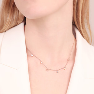 Collana con Ciondoli a Cuore e Punti Luce in Cubic Zirconia