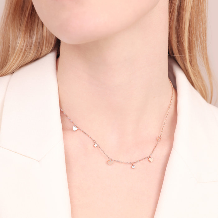Collana con Ciondoli a Cuore e Punti Luce in Cubic Zirconia
