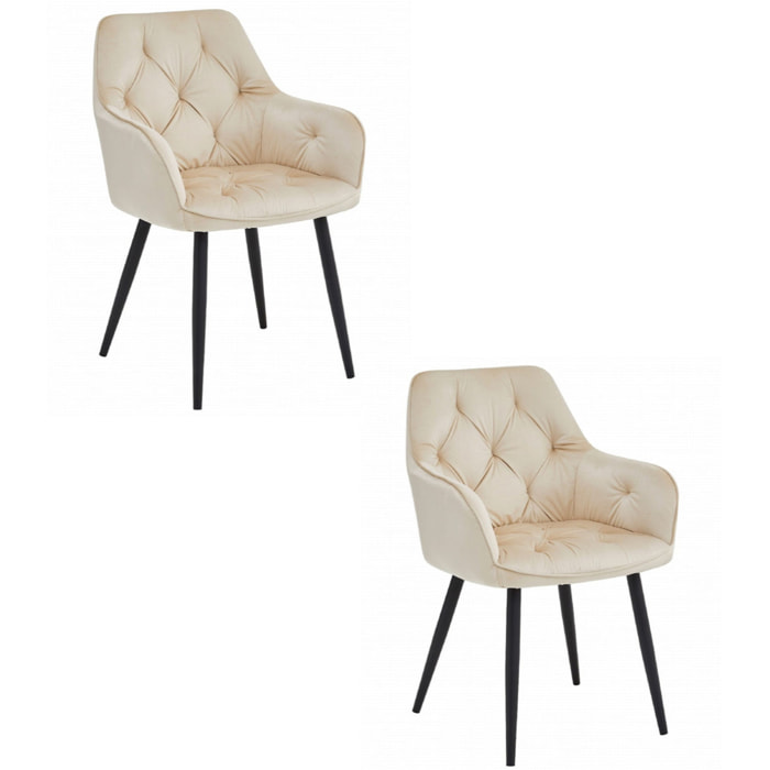 Set di 2 sedie con braccioli Jork in velluto beige