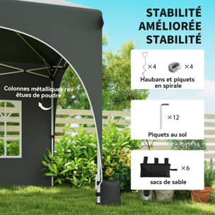 Tonnelle pliante 3x6m imperméable anti-UV, barnum avec 6 parois & 6 sacs de sable - tente de réception 12 trous de drainage - pavillon pop-up, 4 fenêtres église pour mariage, marché - gris