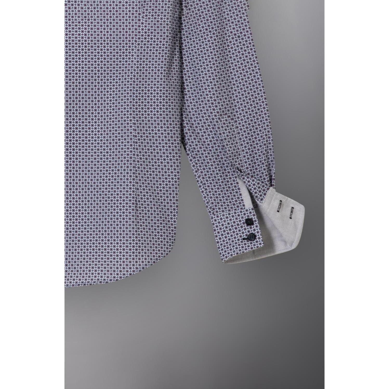 Camicia Uomo 2bottoni Button Down Doppio Collo Slim Popeline Stampato Bianco e Bordeaux