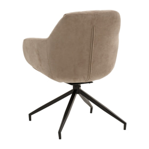 Set di 4 poltroncine girevoli STONESTOWN in tessuto beige e gambe in metallo nero, con braccioli