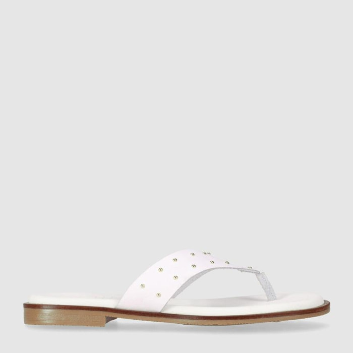 Sandalias de Piel - Blanco - Tacón: Bajo