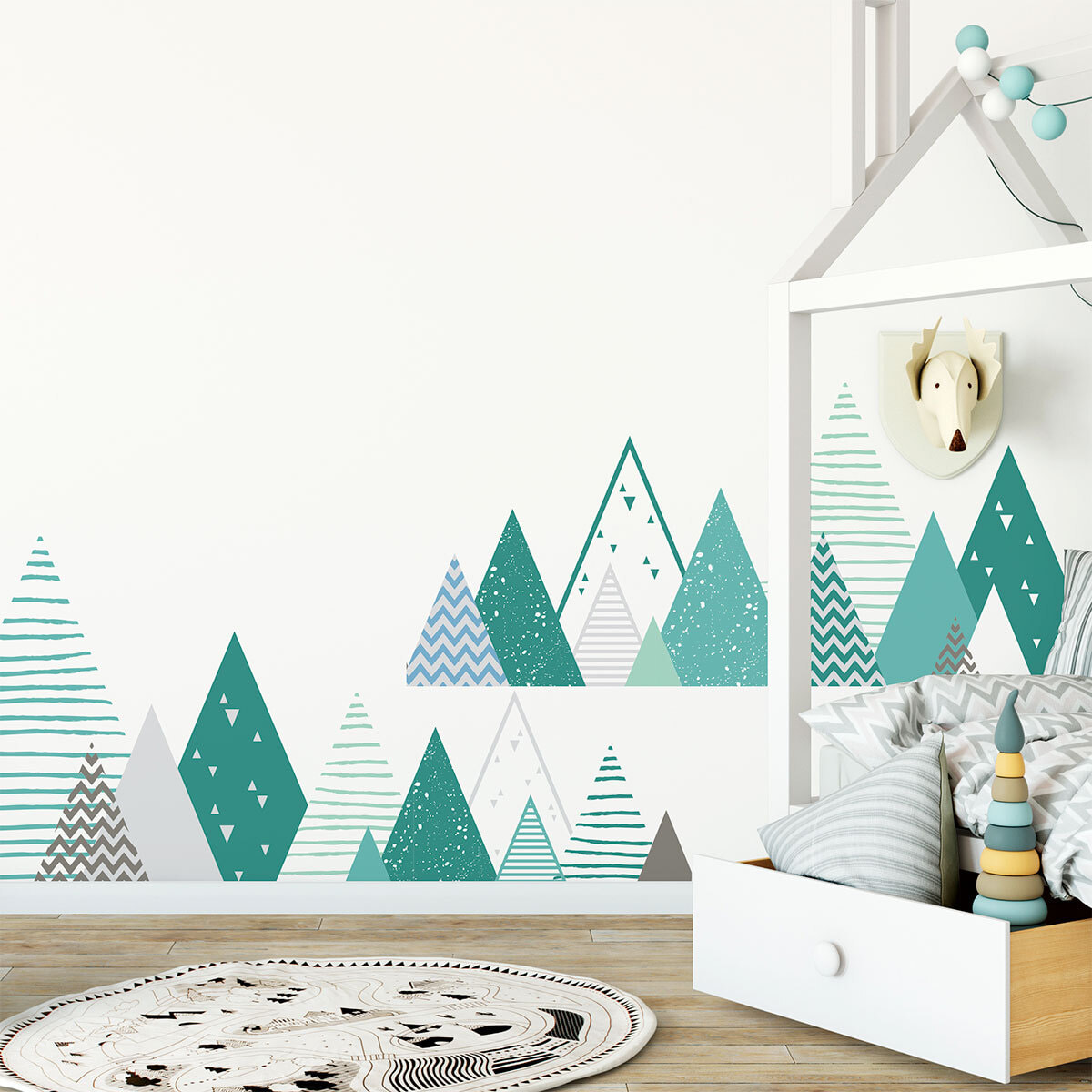 Stickers muraux enfants - Décoration chambre bébé - Autocollant Sticker mural géant enfant montagnes scandinaves KIMKA