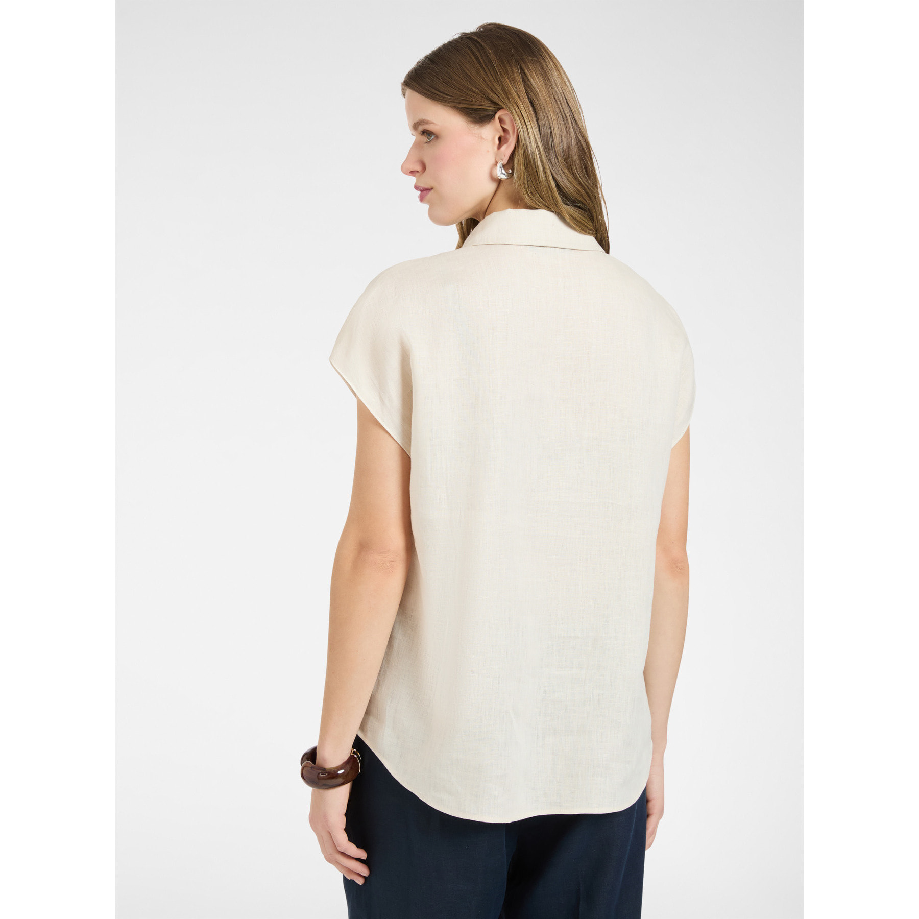 Elena Mirò - Blusa in lino a manica corta - Beige