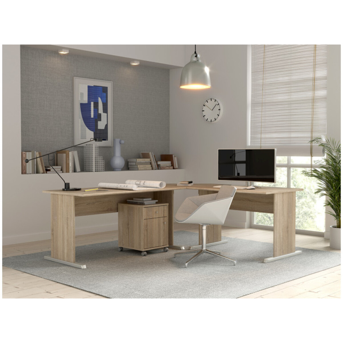 Bureau L. 144 cm décor chêne sonoma avec pieds effet aluminium - MIA