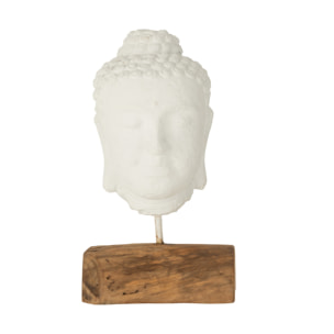 J-Line décoration Tête - bois/ciment - blanc/naturel