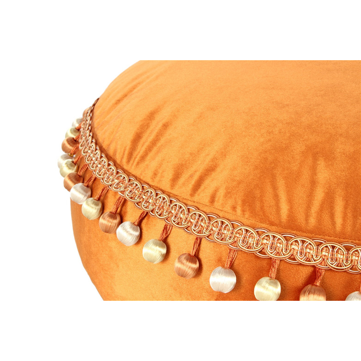 Pouf Rotondo Taj Mahal in Velluto Bronzo con Pompon
