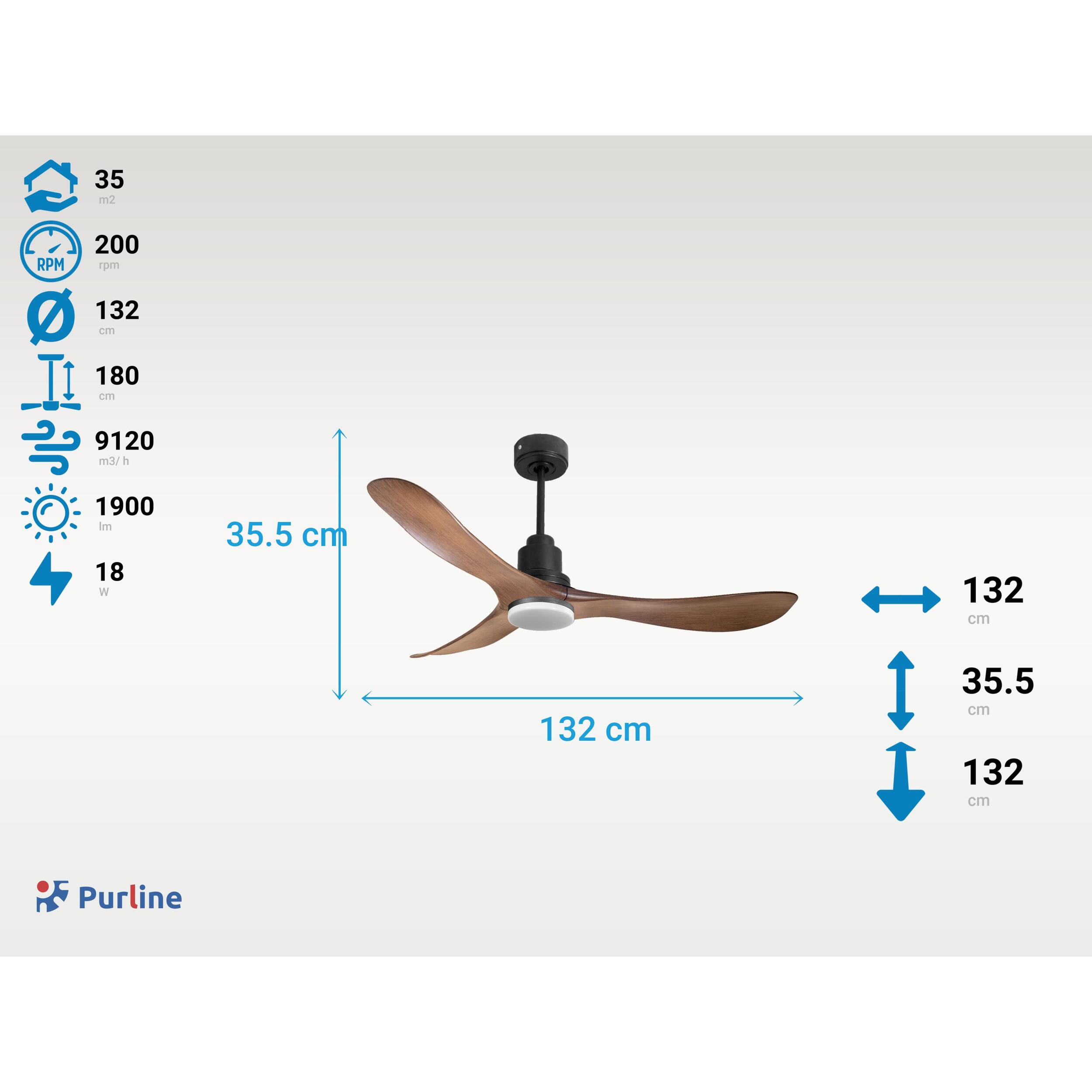 Ventilateur de plafond Réversible  Thermostat Dimmable Wifi Moteur à courant continu Toits en pente Télécommande Lumière à trois tons Hypersilence Mémoire