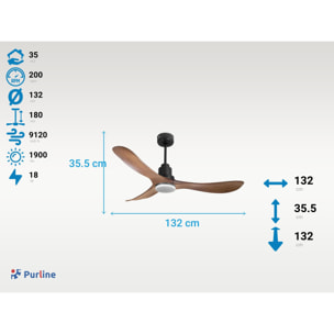 Ventilateur de plafond Réversible  Thermostat Dimmable Wifi Moteur à courant continu Toits en pente Télécommande Lumière à trois tons Hypersilence Mémoire