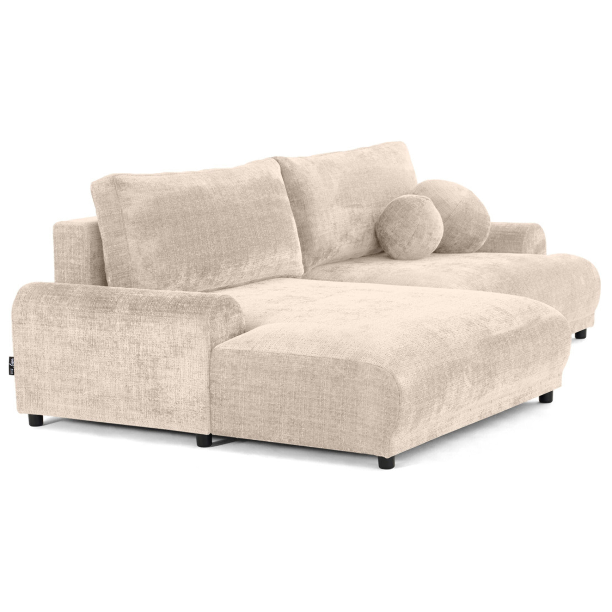 Nelly - canapé d'angle gauche 4 places convertible avec coffre en velours texturé - Beige