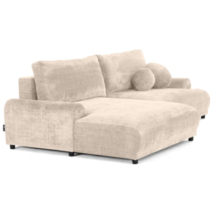 Nelly - canapé d'angle gauche 4 places convertible avec coffre en velours texturé - Beige