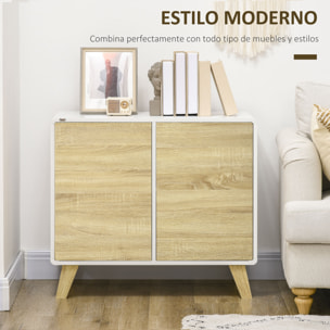 Aparador de Cocina Moderno Buffet de Salón con Puertas de Apertura de Presión y Estante Ajustable para Comedor Dormitorio 80x40x70 cm Blanco y Roble