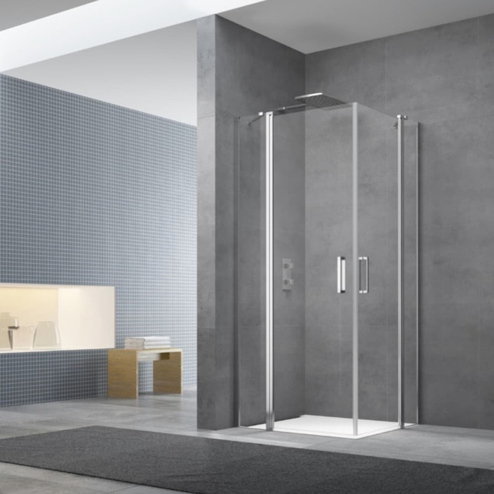 Fusion Portes de douche acces en angle pivotantes 100x80cm anticalcaire avec profilés chrome brillant (SATFUD10080-SET)