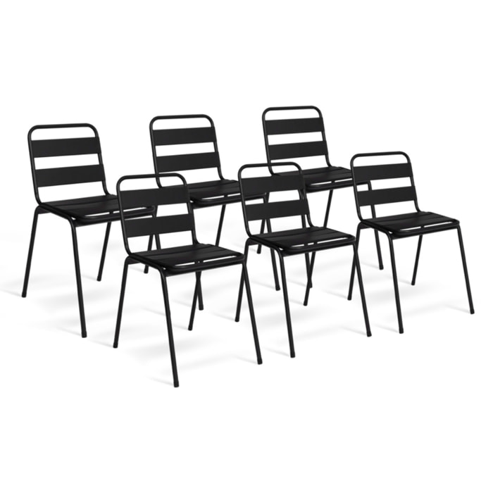 Chaises de jardin empilables en acier noires - lot de 6
