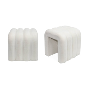 Set de 2 poufs contemporains en tissu blanc