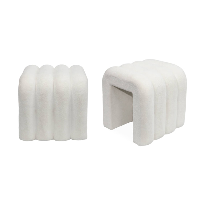 Set de 2 poufs contemporains en tissu blanc