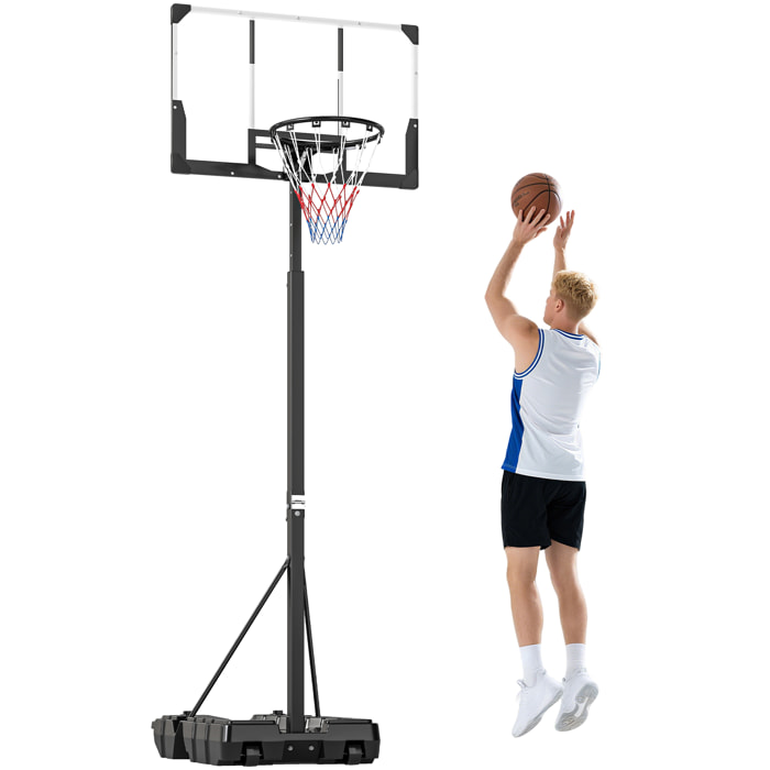 Canasta de Baloncesto para Exterior, Altura Ajustable 230-305 cm, Canasta de Baloncesto Portátil con Marco Plegable, Tablero Irrompible, Ruedas y Base Rellenable, para Adolescentes y Adultos