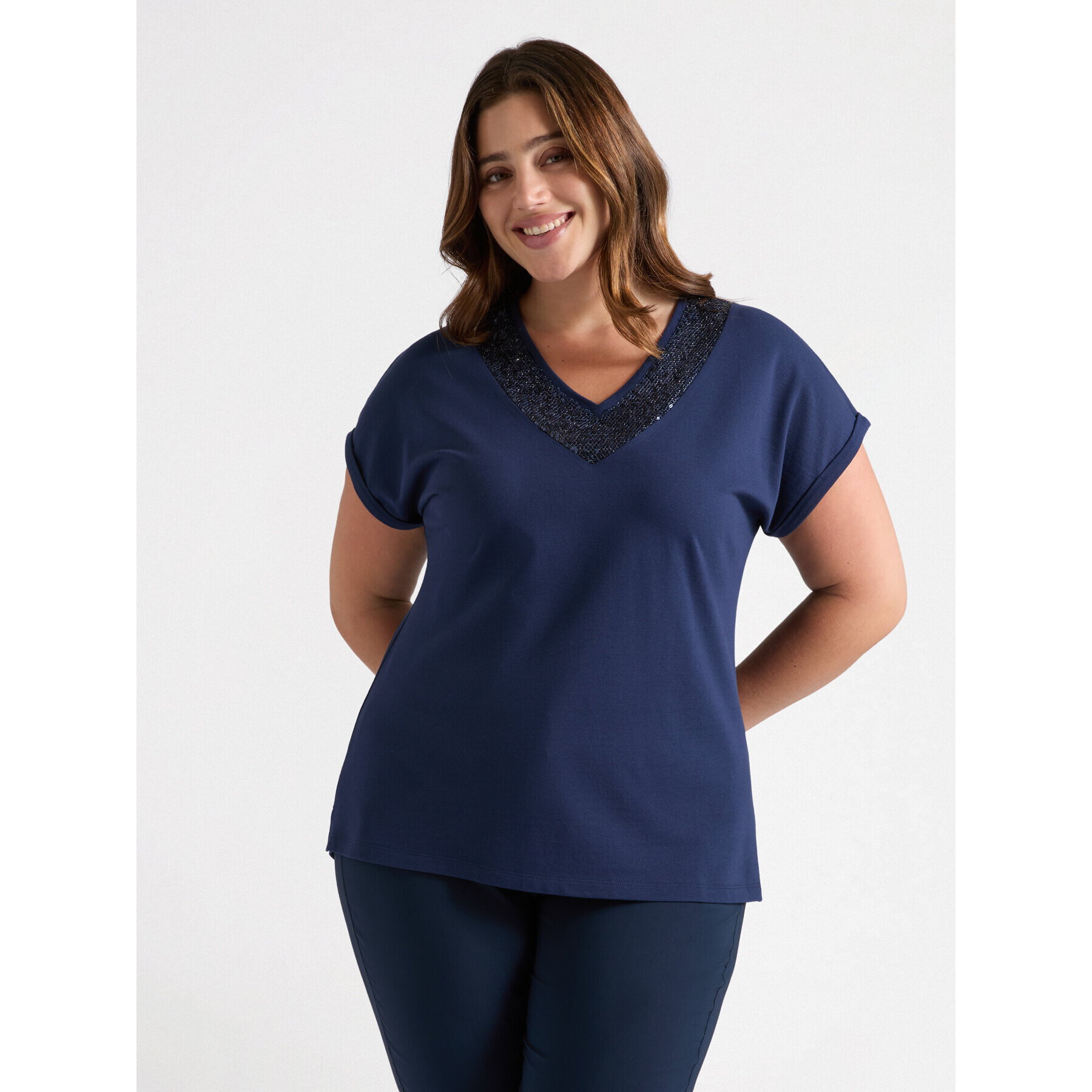 Fiorella Rubino - Camiseta con escote bordado - Azul
