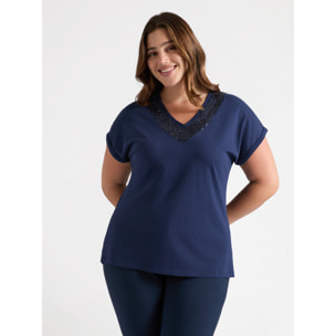 Fiorella Rubino - Camiseta con escote bordado - Azul