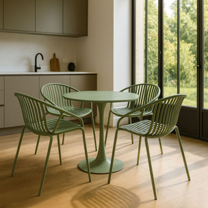 Ensemble de repas table et 4 fauteuils en polypropylène vert CALYPSO