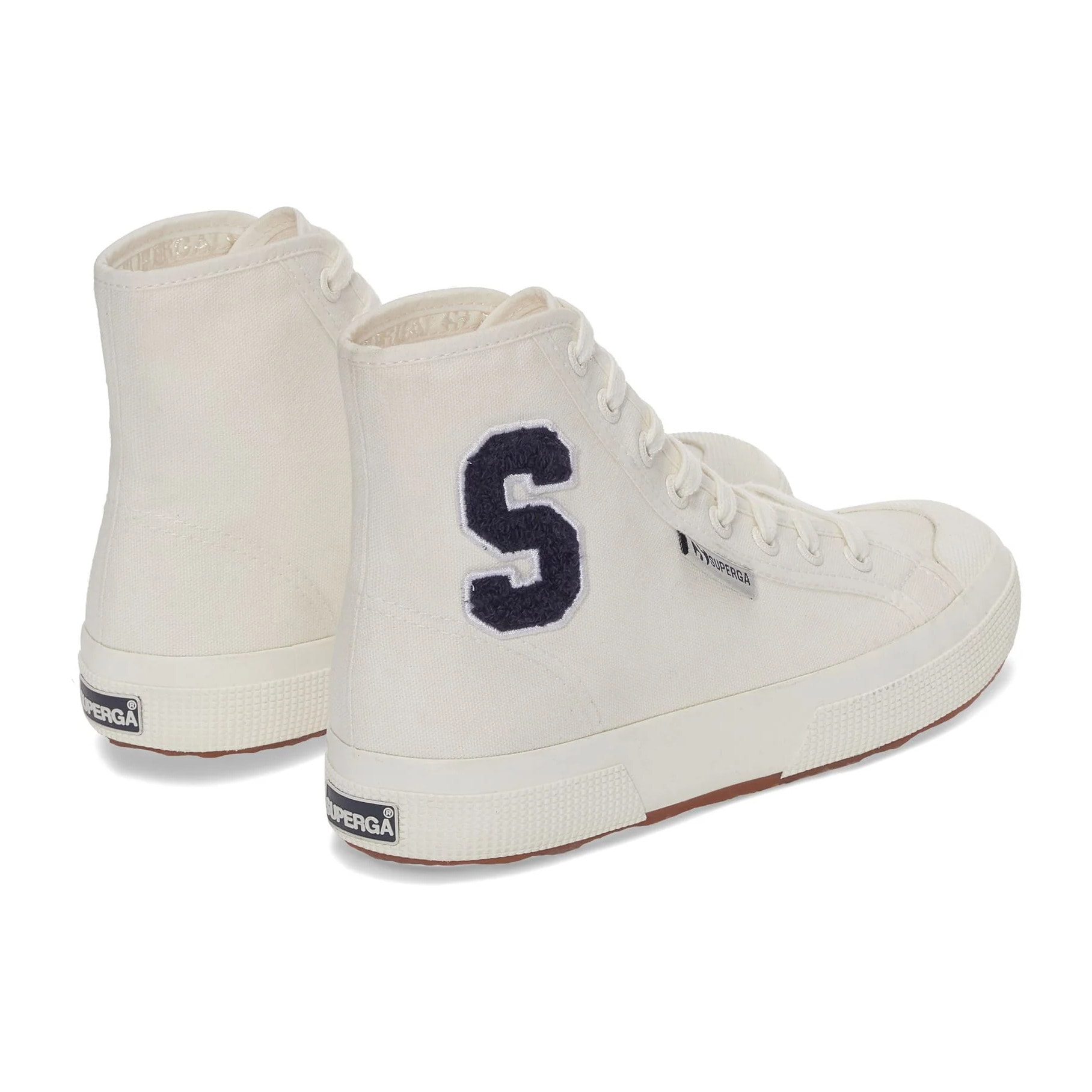 Superga Le Superga MID CUT UOMO DONNA 2295 COTTON TERRY PATCH WHITE AVORIO-NAVY-F