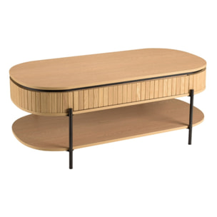 CHARLIE - Table basse bois 2 tiroirs style rétro Pin marron