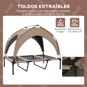 Cama para Perros Elevada con Toldo Cama para Perros Grandes con Marco de Acero y Bolsa de Transporte para Interior y Exterior 106x76x94 cm Café