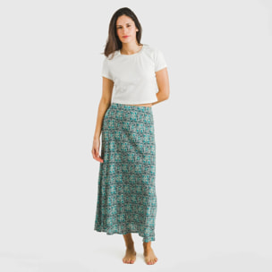 Falda midi viscosa bambula Malura Agua Marina