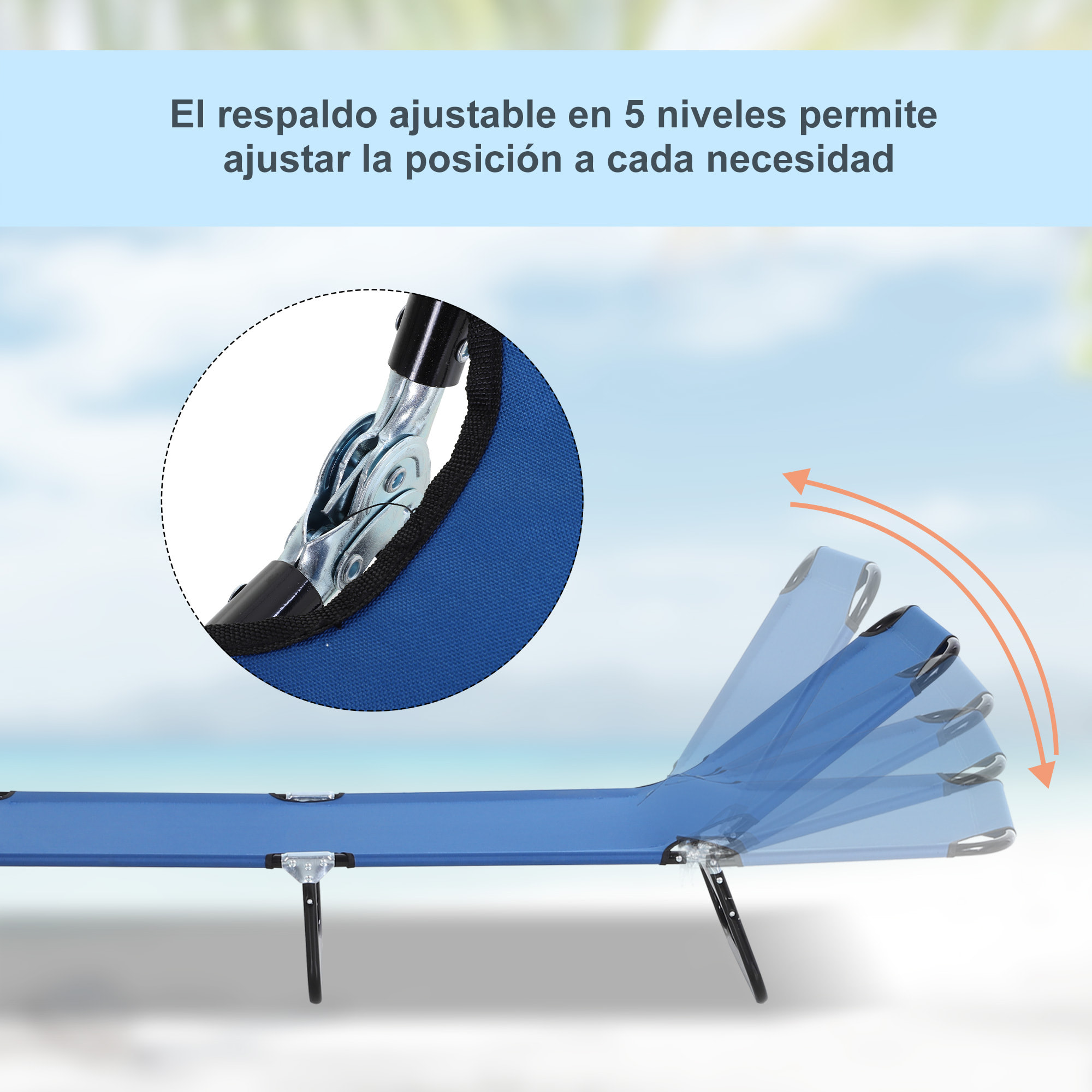 Tumbona Plegable Reclinable con ángulo Ajustable de 5 Posiciones para Jardín Exterior Piscina Terraza Camping Carga 120 kg 188x56x28 cm Azul
