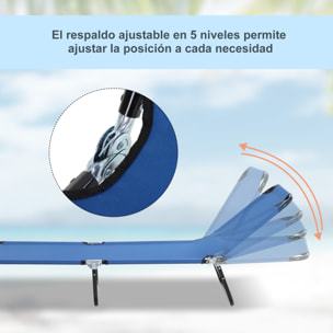 Tumbona Plegable Reclinable con ángulo Ajustable de 5 Posiciones para Jardín Exterior Piscina Terraza Camping Carga 120 kg 188x56x28 cm Azul