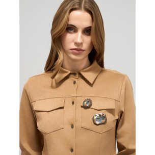 Oltre - Camicia effetto scamosciato con spille - Marrone