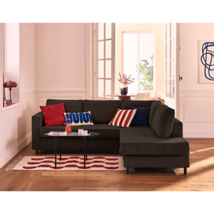 Housse en velours côtelé pour canapé Jake déhoussable d'angle droit 5 places - Marron