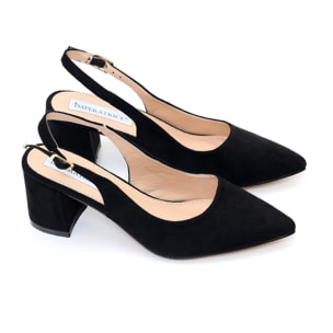 Dècolletè slingback in simil camoscio con tacco comodo quadrato