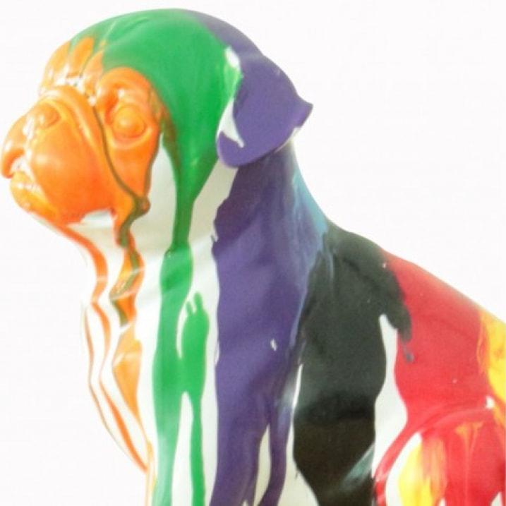 Statuette chien assis multicolore en résine H20cm - SEATTED CARL