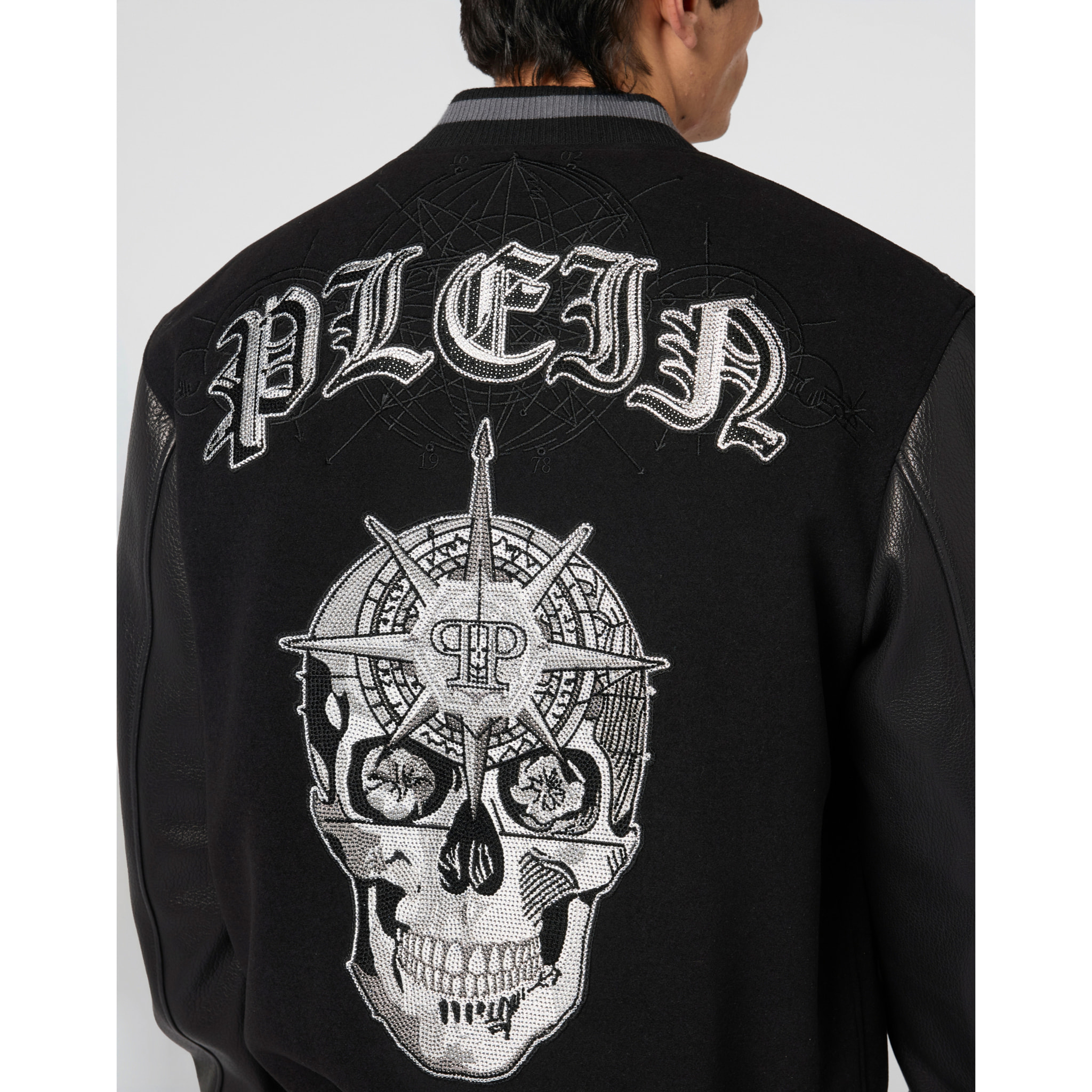 PHILIPP PLEIN Composed Varsity Bomber Tattoo Strass