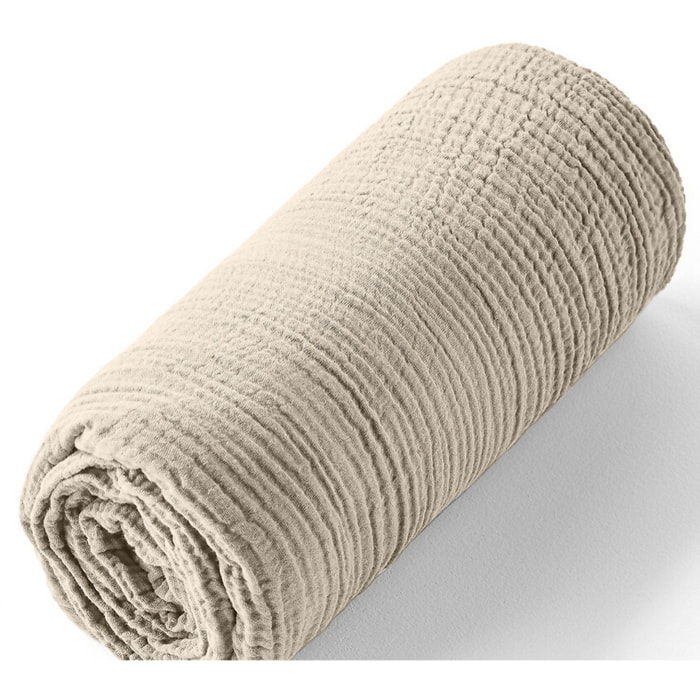 Drap housse gaze de coton ecru naturel