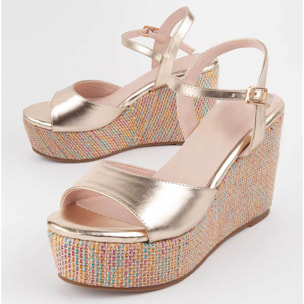 Sandalia De Cuña - Dorado - Altura: 10 Cm